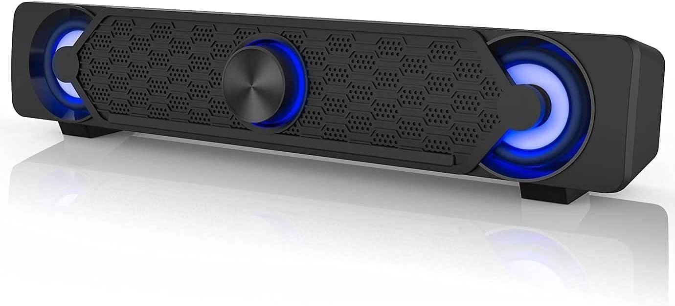 Smalody PC Speakers, Computer Speaker, USB Soundbar, Gaming with Cool LED Lights
