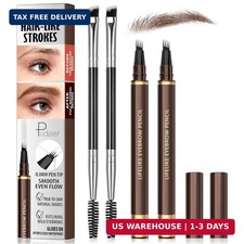 2 Pack 4-Tip Microblading Eyebrow Pen with 2 Brow Brushes, Waterproof Vegan Form