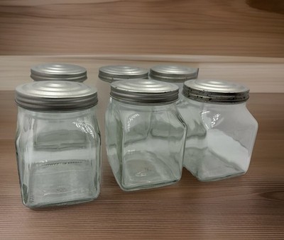 Vintage Like Set Of 6: Anchor Hocking Jars With Metal Lids Vintage: 15 Oz