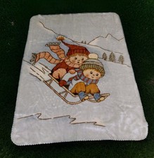 Vintage Novatex Kids Sledding Snow Day Winter 55"x 44" Mink Baby Blanket