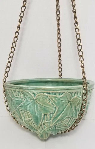 McCoy Pottery Vintage Ivy Leaves Hanging Flower Pot Planter WITH CHAIN