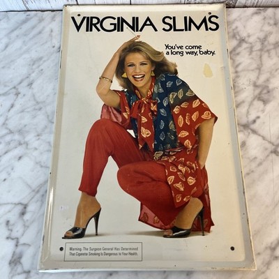 Virginia Slims Cigarettes Metal Sign You've Come a Long Way Baby Advertising