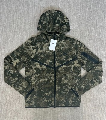 Sz Small Men - Nike Sportswear Tech Fleece Green Camo Full-Zip