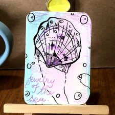 ACEO Seashell Ocean Mermaid Whimsy Summer Sea Watercolors OOAK Lukaxanderarts
