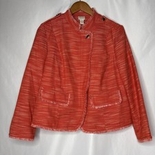 Chico  s Women  s 2 12 Petite Orange Tweed Fringe Full Zip Jacket Blazer
