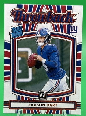 2025 Panini Donruss Rated Rookies Throwbacks Jaxson Dart #41 RC New York Giants