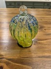 Hand Blown Hollow Art Glass Pumpkin Yellow Green Blue Loop Stem 5.75” — photo 5