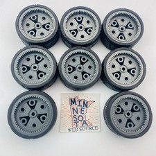 (8) Modern Meccano Light Gray Wheels w/ Rubbe...