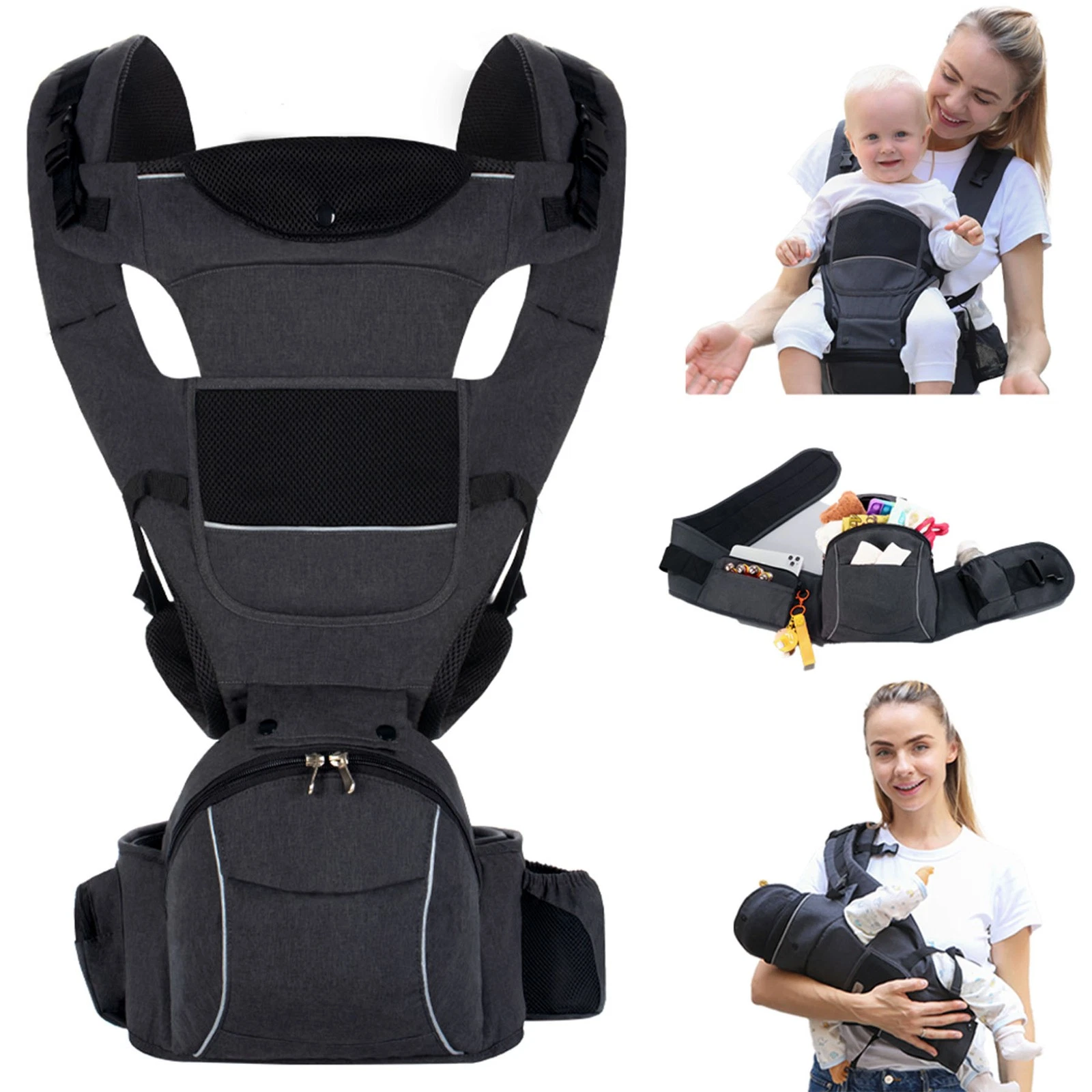 Baby Carrier with Hip Seat Newborn to Toddler, Breathable Mesh for Moms & Dads
Opens in a new window