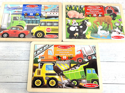 3 PK - Melissa & Doug Wooden Jigsaw Puzzle for Ages 3+ Cars Trucks Farm Animals