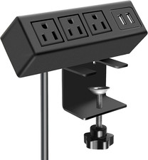 3-Outlet Desk Clamp Power Strip with USB, 1200J Surge Protector