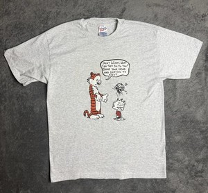 Vintage 90s Calvin And Hobbes Gray T-shirt Large War Marines Kiev Ukraine Comedy