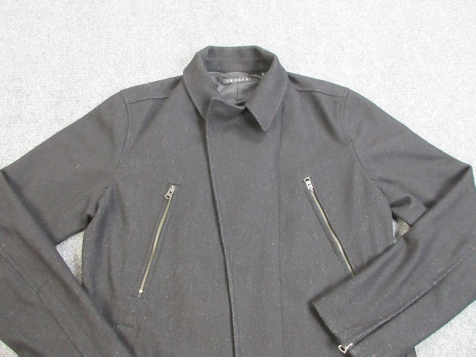 Theory 夹克男式小号黑色 Derwing ZuRS 羊毛混纺拉链摩托风格现代 — 第 3/4 张图片