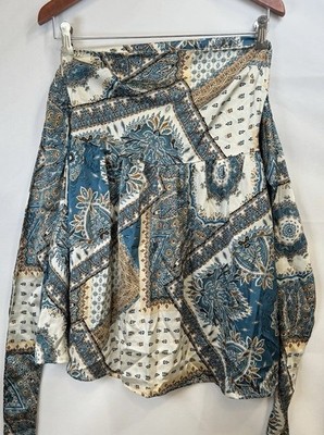 Cider Boho Patchwork Paisley Print Size M Blue Halter Mini Dress Back Tie Waist
