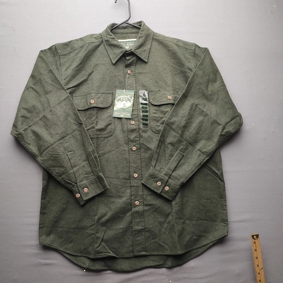 Field & Streams Men's Green Flannel Shirt Long Sleeve Large New