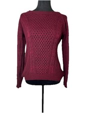 SO Burgundy Cable Knit Pullover Sweater Women s M Crewneck Cozy Fall Winte
