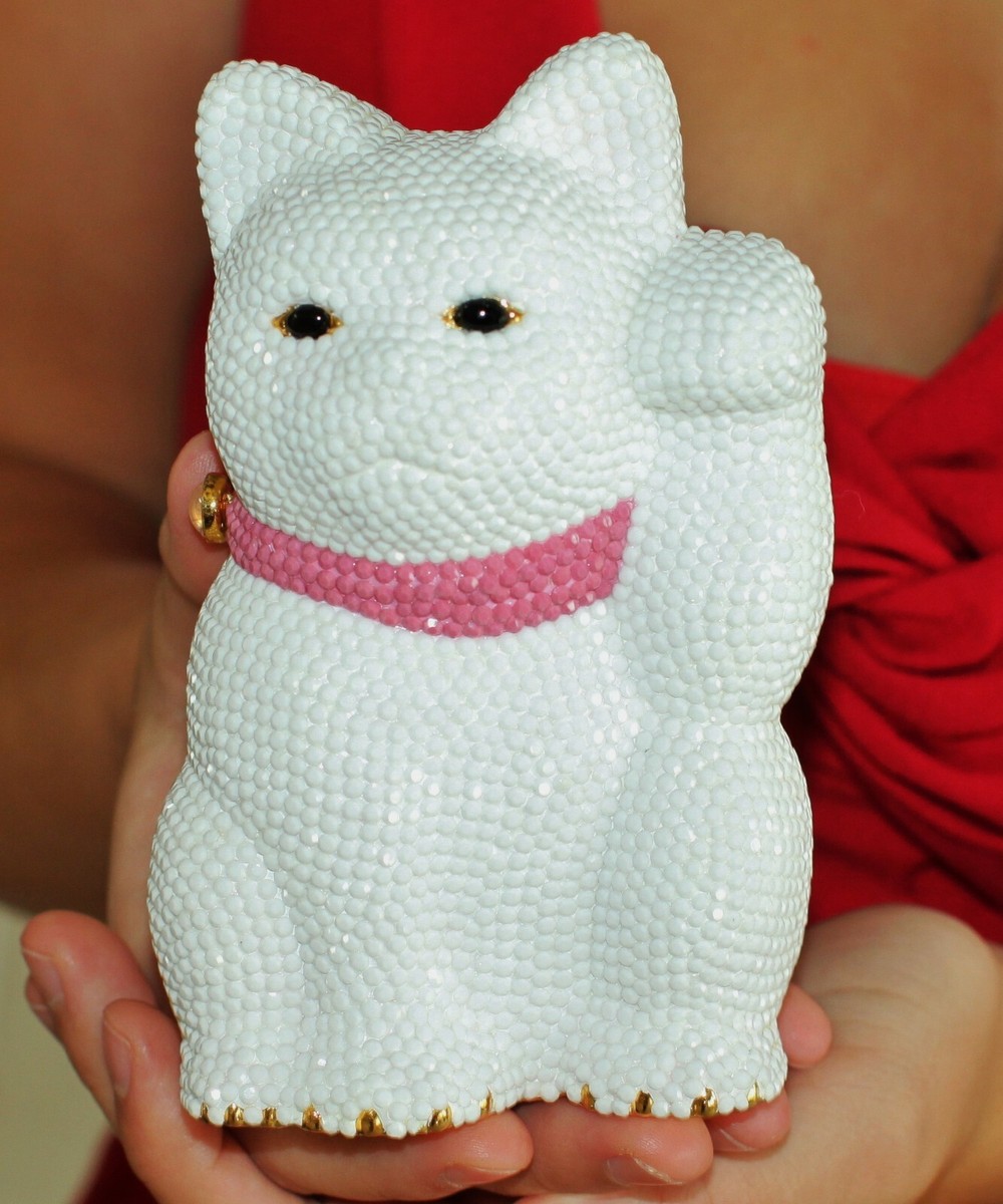 ねこ JUDITH LEIBER LUCKY WAVING WHITE CAT SWAROVSKI CRYSTAL Beckoning