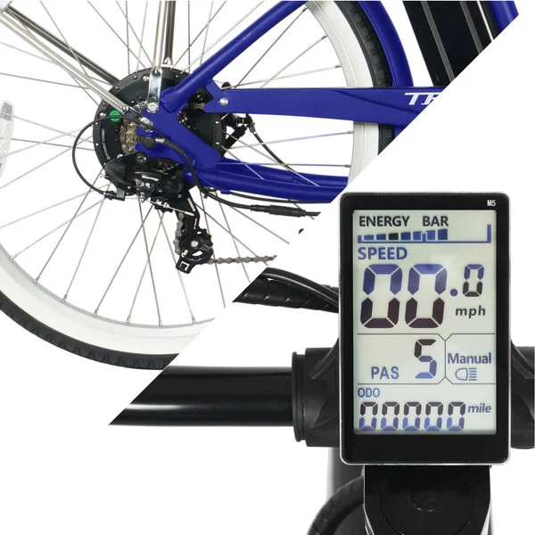 Bicicleta eléctrica Omega 26" pared blanca 7 velocidades 48V 500 vatios F&R frenos de disco para hombre Foto 4 de 4