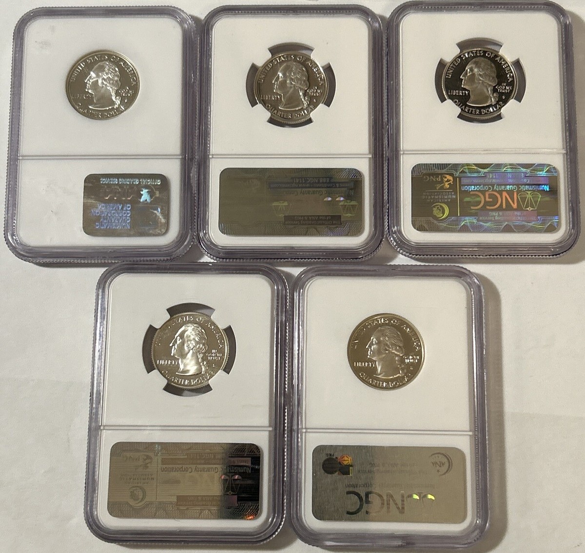 1999-S Silver Proof Quarter Set ~ (4) NGC PR70 Ultra Cam - (1) PR69 Ultra  Cam