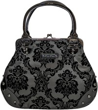 Authentic Rock Rebel Damask Black Kisslock Handbag New