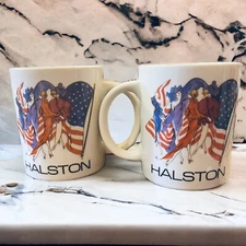 Halston Vintage American Classic Fashion Coffee Cups Mugs 12oz Set Of 2