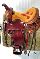 New Western Barrel Racing Horse Saddle Floral Tooled Leather Tack Set Suede Seat