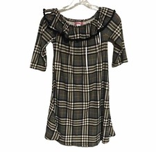 1st Kiss Size 10/12 Girl s Boho Gray Black Orange Plaid Dress With Ruffle Neck