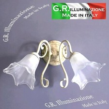 APPLIQUE IN FERRO BATTUTO 2 LUCI BIANCO LAMPADARIO DA PARETE CLASSICO SHABBY Kim