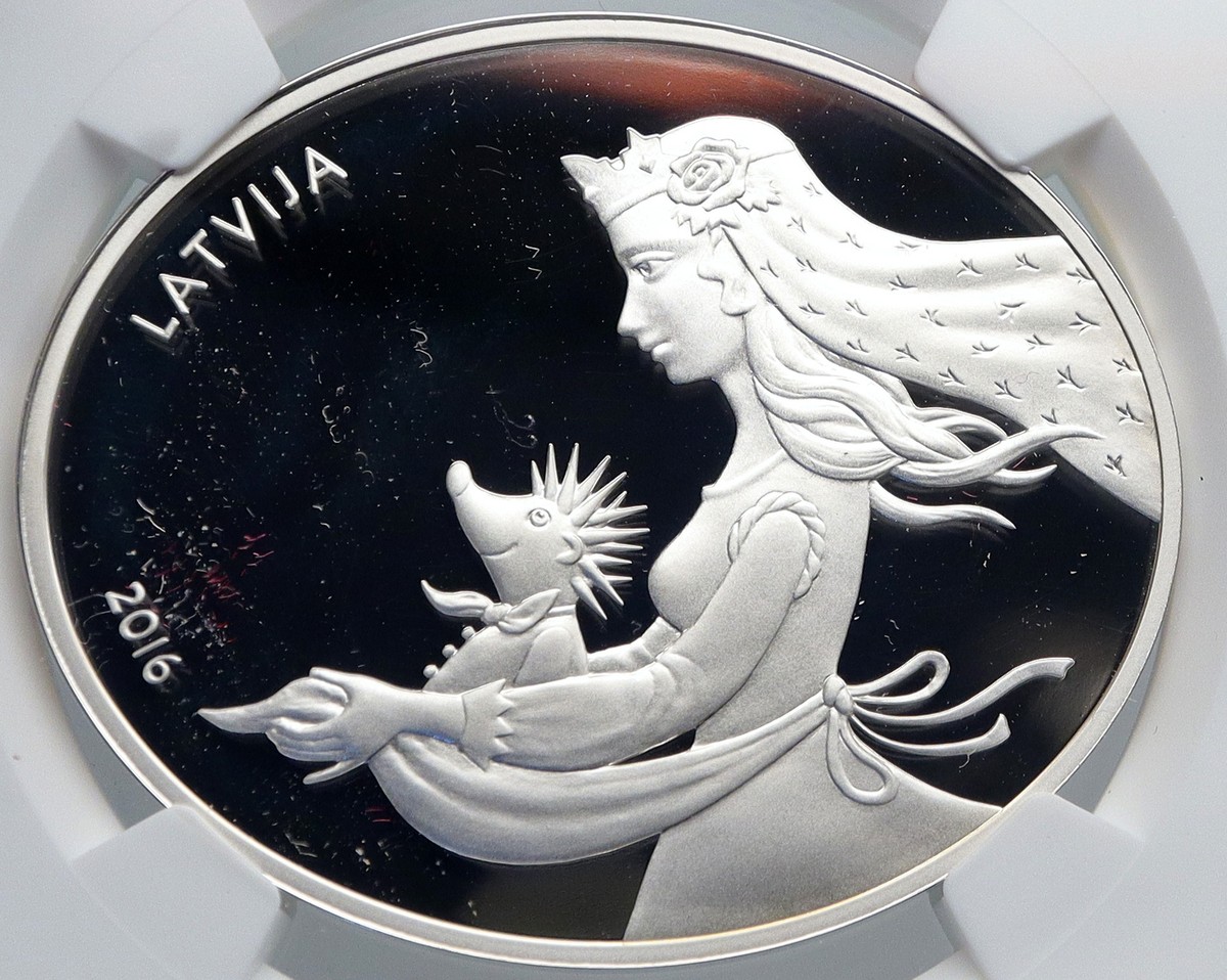 希少　エリシオン　ユーロテール 2016 LATVIA Fairy Tale Princess Hedgehog OVAL PROOF Silver 5Euro