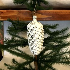VINTAGE-NEW Extra Large Silver Snowy Pinecone Glass Christmas Ornament Germany