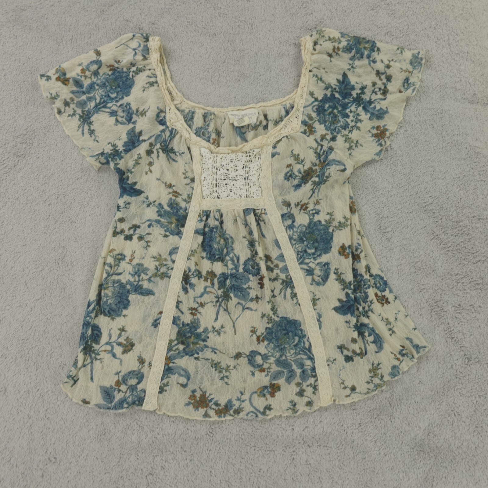 Ralph Lauren Denim Supply Top Womens Medium Cream Blue Floral Cottagecore