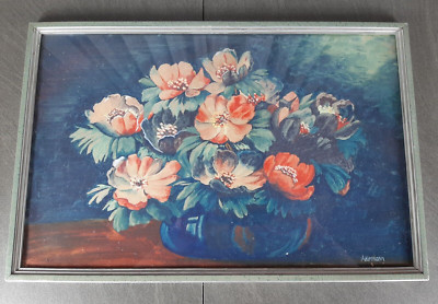 Blumenstrauß Stillleben Druck Signatur A Kermann Blumen in Vase mit Rahmen