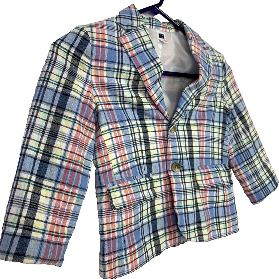 Chaqueta Blazer Janie & Jack Azul a Cuadros Preppy Niños Pequeños Talla 5 Mangas Alteradas Foto 2 de 4