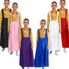 Kids Girls Dress Dancing Dancewear Fance Costume Sequin Worship Gown Praise