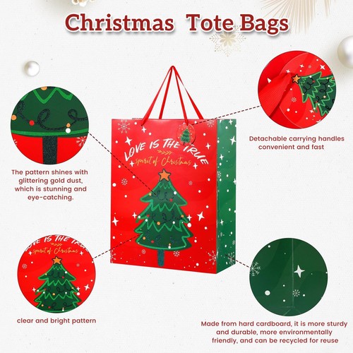 6 PCS Christmas Gift Bags Christmas Tote Bags with Handles Assorted Sizes Mul... - Picture 2 of 6
