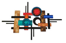 Mid-Century Modern Wood Metal Wall Sculpture 54x34, Abstract Wall Art DM20 TEAL