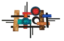 Mid-Century Modern Wood Metal Wall Sculpture 54x34, Abstract Wall Art DM20 TEAL