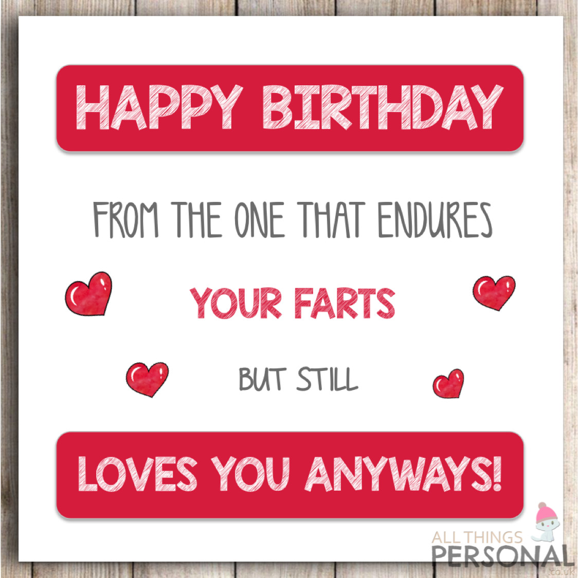 Funny Fart Happy Birthday Card for Husband Wife Boyfriend Girlfriend Cheeky Joke