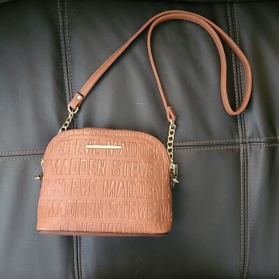 STEVE MADDEN HANDBAG BMARILYN COGNAC STAMPED LOGO GOLD HARDWARE