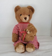 Vintage Schmid Musical Plush Bear With Baby Cub Works No Slippers 1984