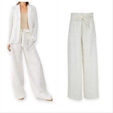 NILI LOTAN Esmae Linen Wide-leg Pants In White, Size M, New