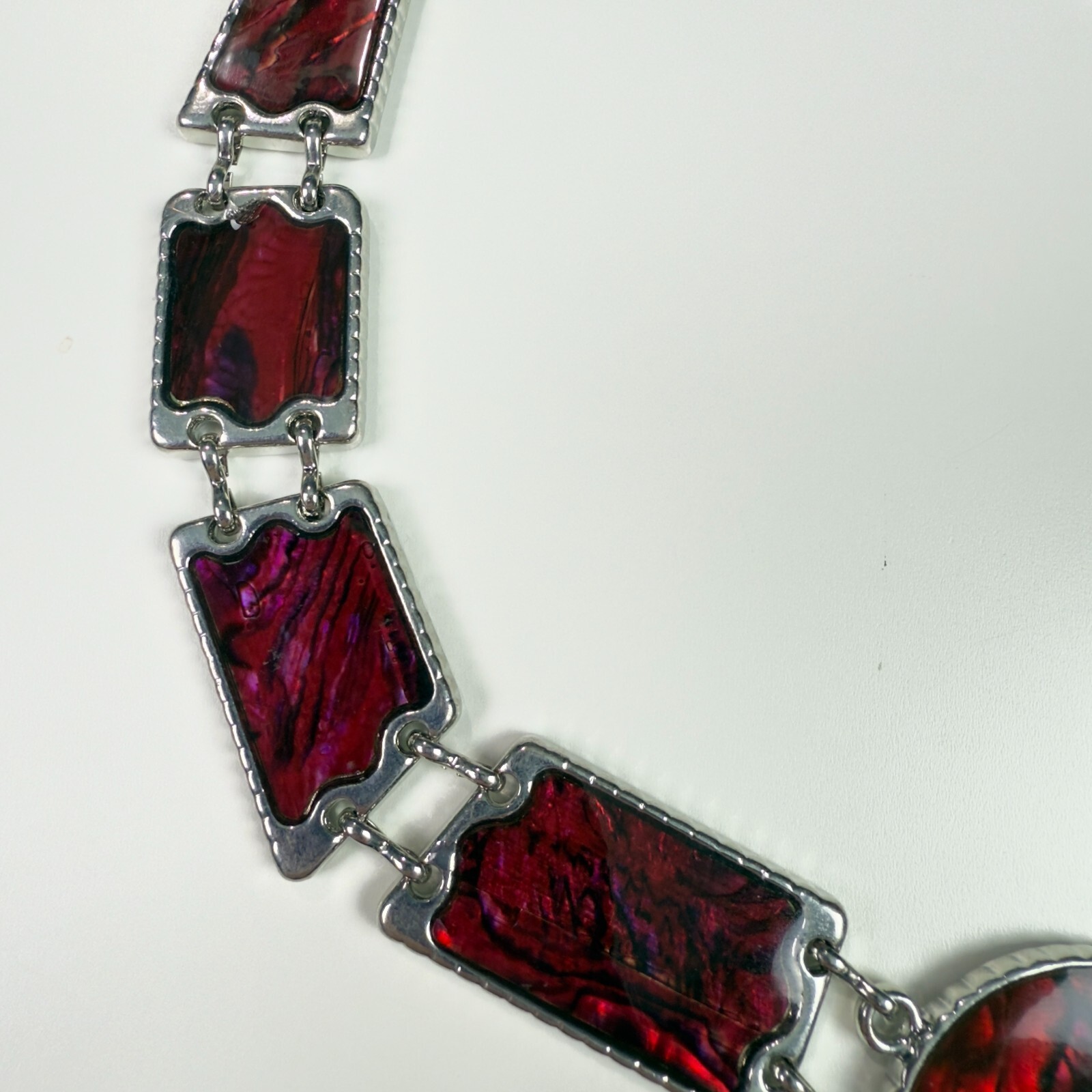 Deep Red Abalone Shell Silver Tone Statement Neck… - image 4