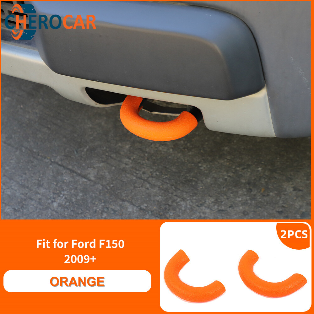 2PC TPE Orange Tow Hook Cover for Ford F150 2009-2023 Front Bumper Protection