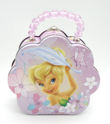Disney Tinker Bell Tin Purse Tin Box Co Pink Bead Handle 2010 Pre