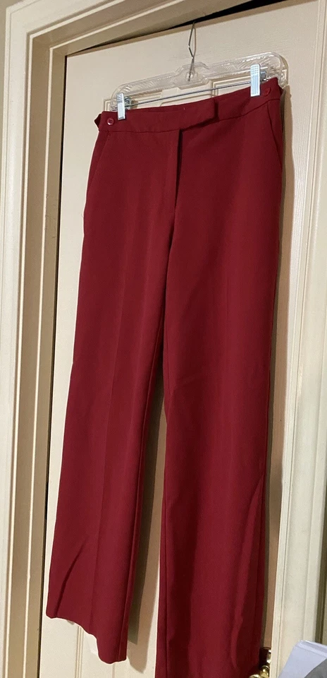 Calça social feminina Emma James mistura poli vermelha elástica com bolsos tamanho 6 - Imagem 2 de 4