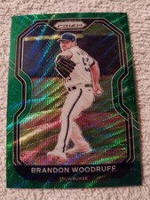 2021 BRANDON WOODRUFF PANINI PRIZM GREEN WAVE BASEBALL CARD #18 MILWAUKEE BREWER