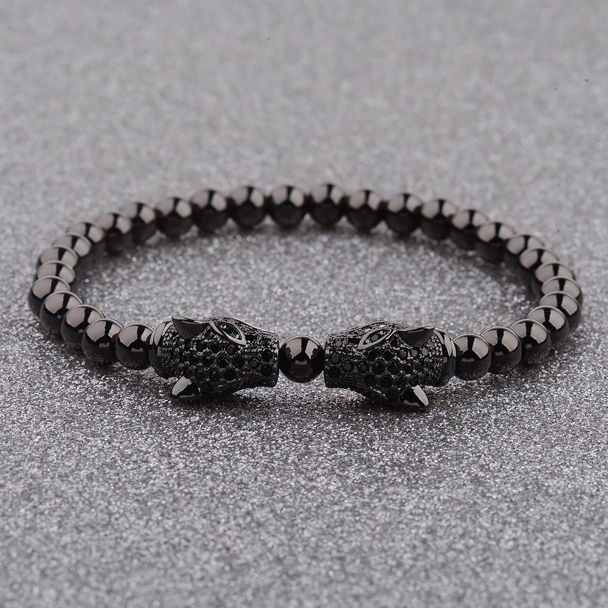 3-Pack Men's Hip Hop Bracelets - Braided, Leopard Head & Roman Numeral Cuff, Adjustable Stainless Steel - View #7