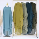 Two Layers Muslim Ramadan Women Large Khimar Hijab Niqab Burqa Tops Kaftan Dress