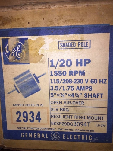 GE 2934 1/20HP 5KSP29BG3094T 1550RPM 1SPD 115/208-230V Double Shaft Motor