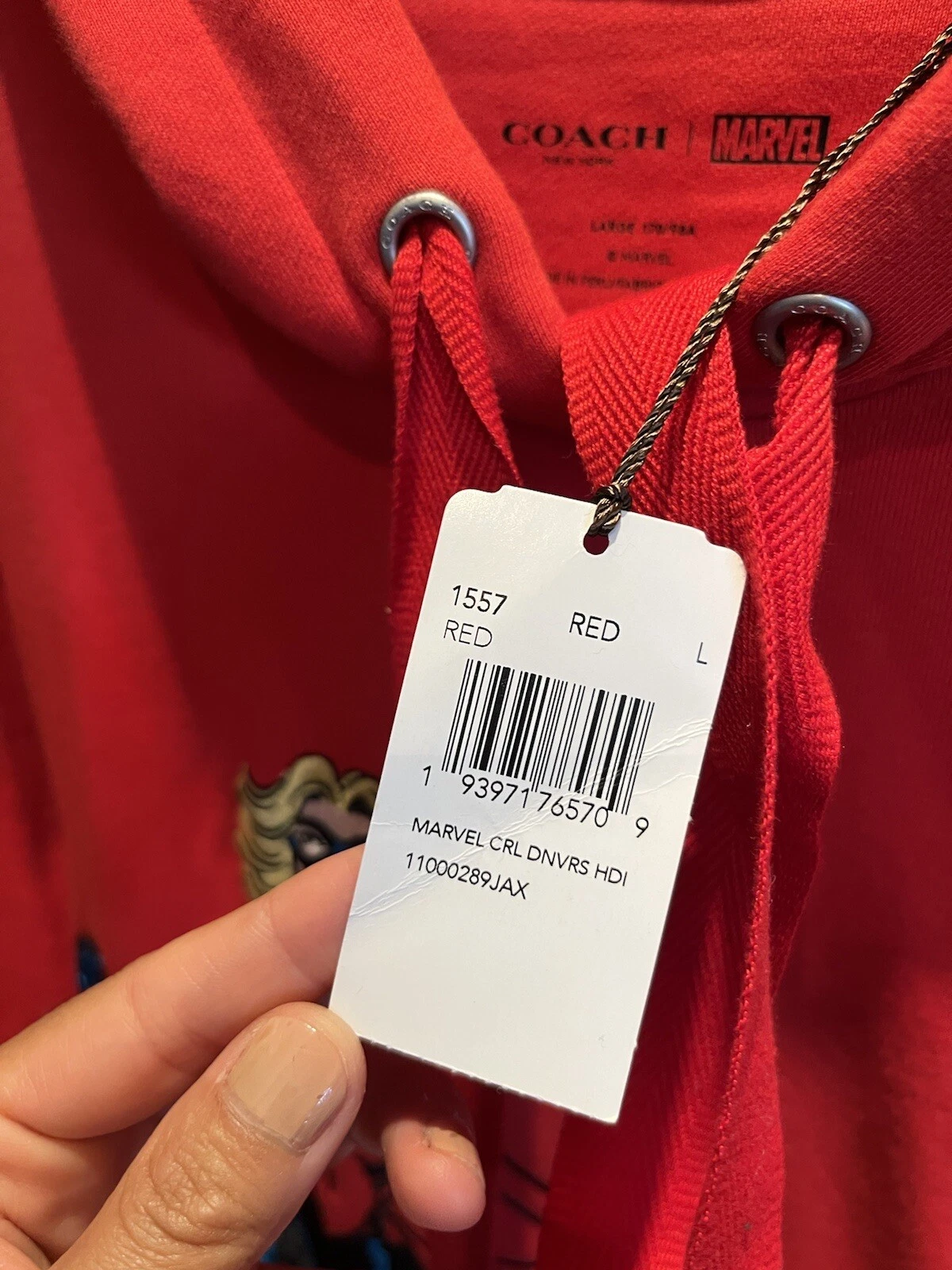 Felpa con cappuccio Coach X Marvel Carol Danvers 1557 rossa donna nuova con etichette taglia L regalo Natale